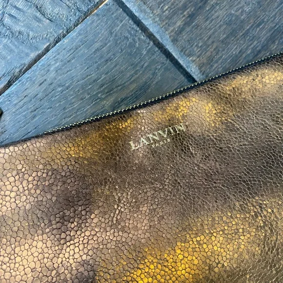 STUNNING LANVIN BRONZE LEATHER OVERSIZED POUCH WRISTLET FLAWLESS - Picture 2 of 5